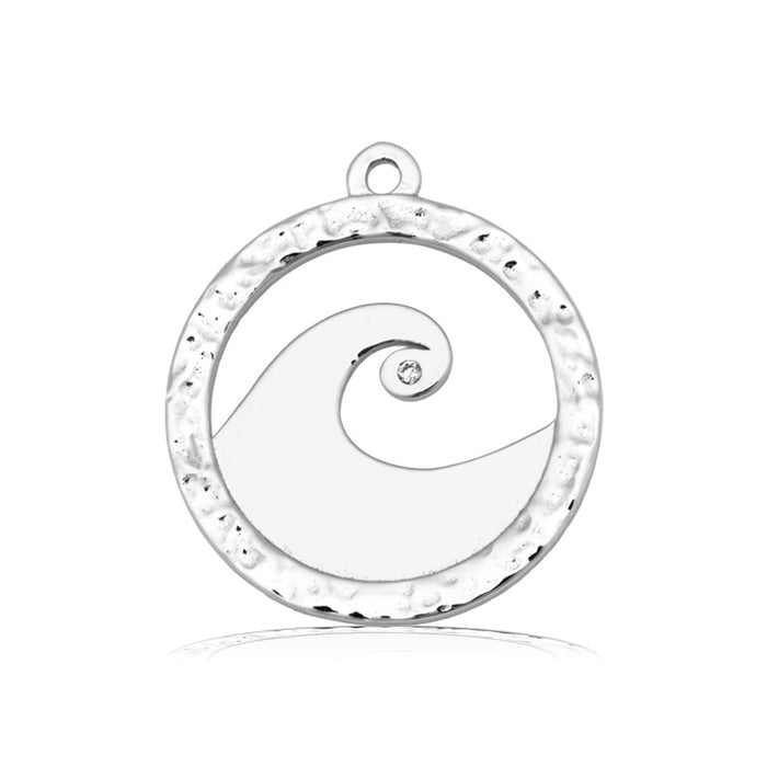 White Natural Agate Gemstone Bracelet with Waves of Strength Sterling Silver Charm