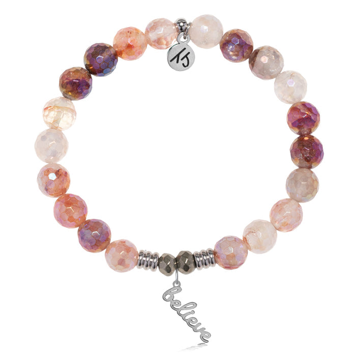 Strawberry Quartz Gemstone Bracelet with Believe in Yourself Sterling Silver Charm