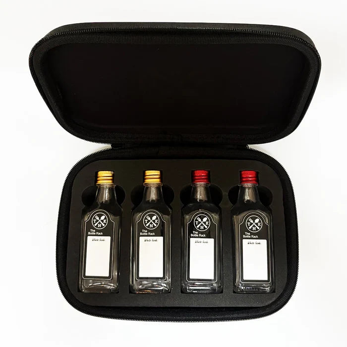The Nomads Kitchen - Bottle Rack Kit | 4 x 100ml Travel Oil & Sauce Bottle Set