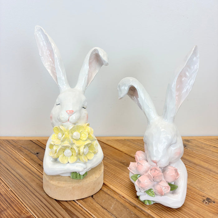Thoughtful Bunny with Flowers - 2 Styles