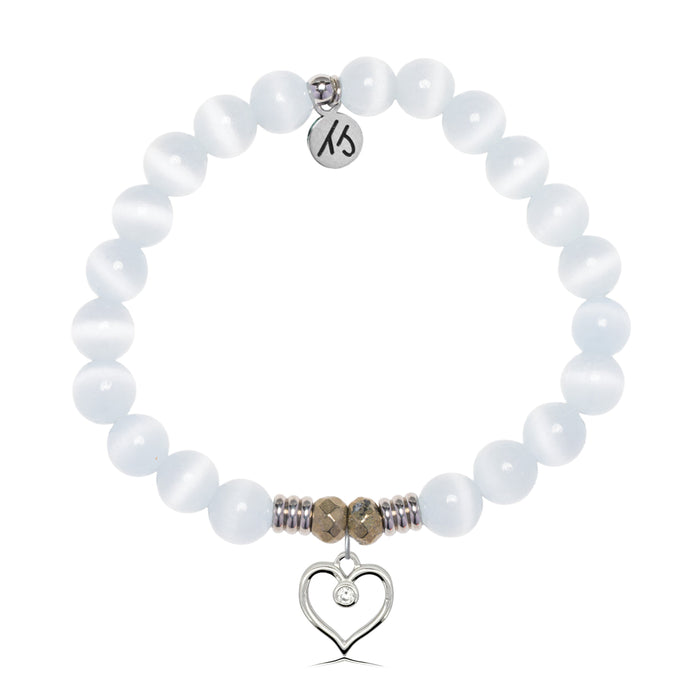 White Cats Eye Gemstone Bracelet with Love Within Sterling Silver Charm