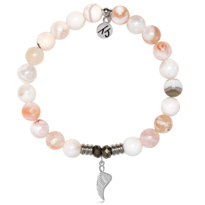White Natural Agate Gemstone Bracelet with Angel Blessings Sterling Silver Charm