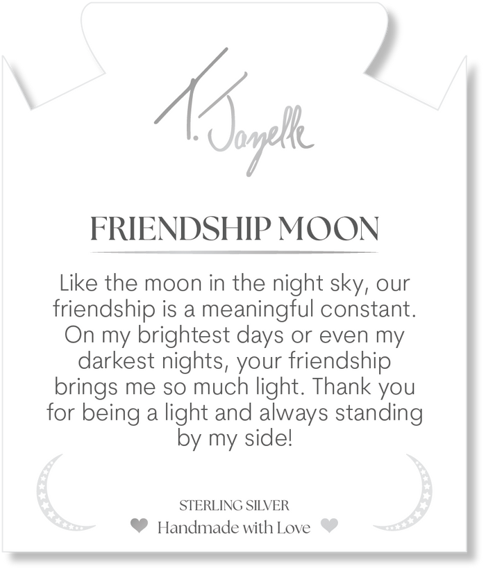 White Natural Agate Gemstone Bracelet with Friendship Moon Sterling Silver Charm