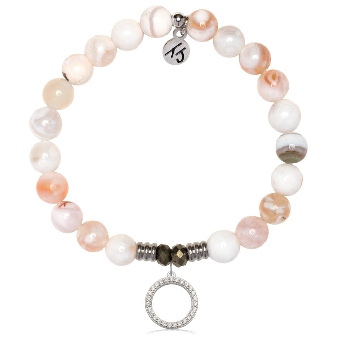 White Natural Agate Gemstone Bracelet with Good Karma Sterling Silver Charm