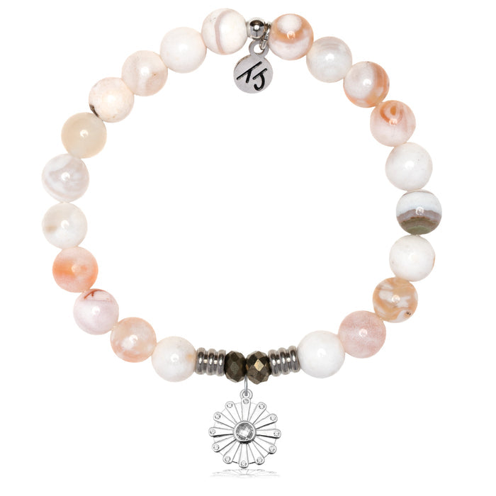 White Natural Agate Gemstone Bracelet with Happiness Sterling Silver Charm