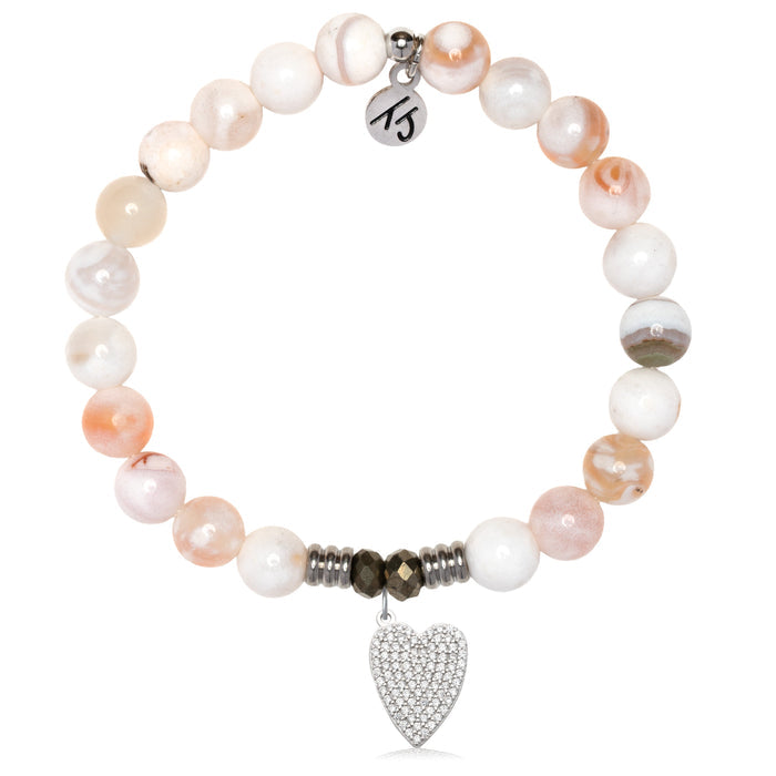 White Natural Agate Gemstone Bracelet with You Are Loved Sterling Silver Charm