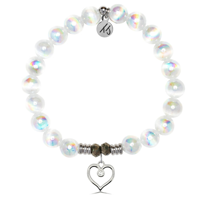 White Selenite Gemstone Bracelet with Love Within Sterling Silver Charm