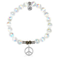 White Selenite Gemstone Bracelet with Peace CZ Sterling Silver Charm