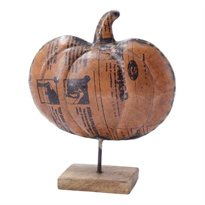 Wide Recycled Metal Pumpkin On Stand