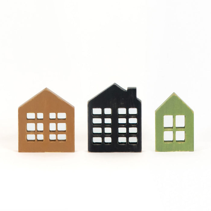 Wood Cut-Out Houses - Set of 3
