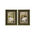 Wood Framed Glass Wall Decor with Swan, Set of 2