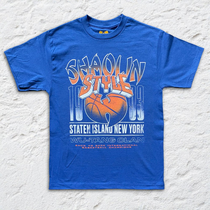 Band Merch Wu-Tang Clan | BBall Shaolin NY [Royal Blue] T-SHIRT [PREORDER] - T-Shirt - Front View